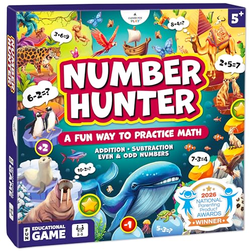 Clever Fox Play Number Hunter Math Board Game – Addition & Subtraction Math Game for Kids 5-7 Year Old – Fun Educational STEM Toy for 5+ Year Old, Kindergarten, 1st-3rd Grade, Homeschool & Family