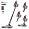 Clinkal Stick Vacuum with Anti-Tangle Brush, LED Headlight, Self-Standing, HD Display, Rechargeable Vacuum for Pet Hair, Low-Pile Carpet and Hardwood Floor-Purple 34