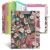 Clipboard Folio with Storage 8.5" X 11", Folder with 10 Pockets for Letter Size, Padfolio Organizer with Refillable Lined Notepad, Spiral Clipboards for School Office & Nursing-Pastel Garden
