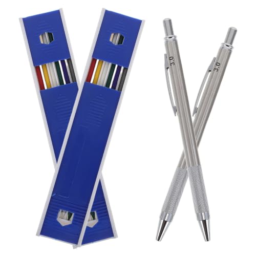 CLISPEED Engineering Mechanical Pencil Set 4 Pieces with 3.0mm Thick Lead Refill, Stainless Steel Metal Drafting Tool Featuring Shock Absorption Spring for Precise Writing and Drawing