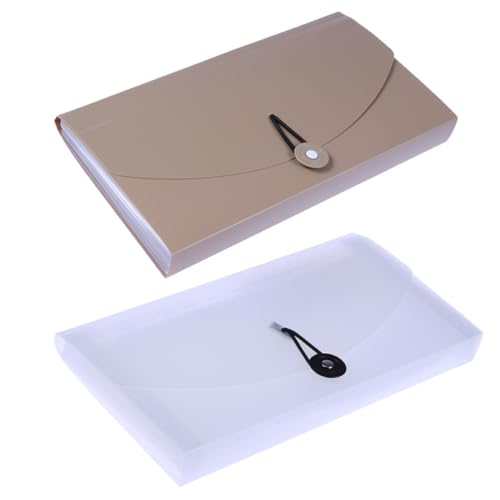 CLISPEED Expanding Accordion File Folder Organizer Sturdy Pp Material 2pcs with Elastic Band, Portable Plastic Document File Folder in Khaki, Simple Design for Daily Filing and Storing