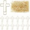 CllyCnny 80 PCS Cross Paper Clips - Gold Decorative Paper Clips Bookmarks for Bible Study, Cute Metal Paperclips for Journaling Planner Office School Supplies