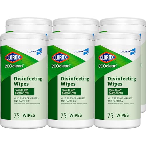 CloroxPro Clorox EcoClean Disinfecting Wipes, Multi Purpose Bleach Free Cleaner, Made with Citric Acid and Plant Based Ingredients, Antibacterial Disinfectant, Multi Surface Use, 75 Ct, Pack of 6
