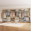Closet Organizers and Storage, 6-Row Heavy Duty Clothes Rack for Hanging Clothes, Wall Mounted Closet System with 6 Telescopic Rods, 3 Fixed Rods, 7 Hooks, 9 Shelves for Wardrobe, Bedroom, Small Space
