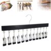 Closet Organizer with 10 Clips, Space Saving Hanging Closet Organizer, Space-Saving Hat Scarf Clothespins for Jeans Skirts Socks Pant Hangers with Clips (Black-10 Clips, 1PC)