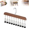 Closet Organizer with 10 Clips, Space Saving Hanging Closet Organizer, Space-Saving Hat Scarf Clothespins for Jeans Skirts Socks Pant Hangers with Clips (Vintage-10 Clips, 1PC)