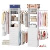 Closet System Set of 2, 6Ft-10Ft Closet Organizer System With 8 Wooden Drawers, Walk-In Closet Storage System With 8 Expandable Hanging Rods, Adjustable Cloth Garment Rack from 6 to 10FT, White