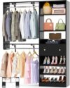 Closet System with Drawer - Reversible 5FT Wood Closet Organizer System with 2 Hanging Rods and Adjustable Shelf, Walk In Closet Organizers with Shoe Rack, Built-In Garment Rack Clothes Rack, Black