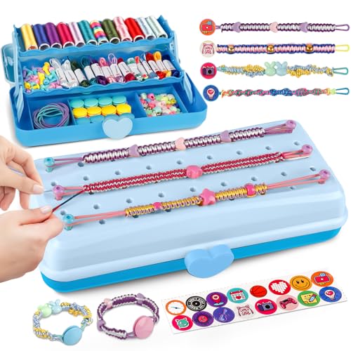 Cmiolacuna Friendship Bracelet Making Kit for Girls, 3-Layer Storage Box Arts and Crafts Bracelets Jewelry String Maker Kit Ages 8-12,Best Christmas Birthday Gift for Girls 6 7 8 9 10 11 12 Year Old