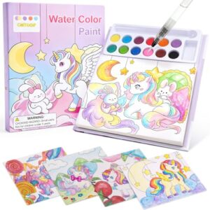 CMTOOP Paint with Water Coloring Books for Kids Ages 4-8 3-5, Washable Unicorn Watercolor Paint Set Kids, 3-in-1 Mess Free Arts and Crafts Activity Kit, Travel Toys & Girl Birthday Gifts