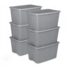 CNEIESD 30 Gallon Storage Totes with Snap On Lids,Gray, 6 Pack