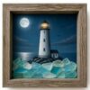 Coastal Lighthouse Sea Glass Shadow Box Night Light, LED Ambient Lighting, Handmade Seascape Art Frame for Bedroom Living Room Wall Home Accent Decor，B