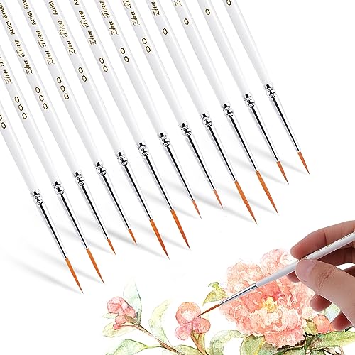 cobee 12Pcs Fine Paint Brushes, Detail Paint Brushes Micro Artist Paintbrush Set Acrylic Paint Brushes for Kids Students Artists Detail Painting Oil Fine Art Painting Watercolor Nail Art