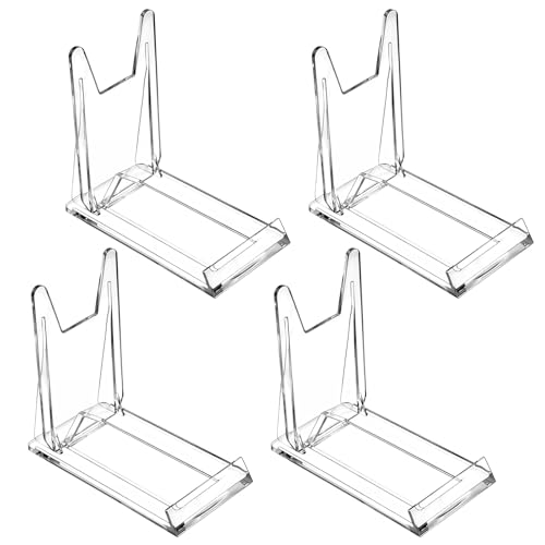 Cobee Pack of 4 Acrylic Stands, Plastic Plate Stands, Acrylic Display Stand, Adjustable Plate Stand, Plastic Stand, Transparent Display Stand for Books, Electronics, Photos, Decoration