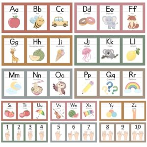 COCHIE 6"x14" Pastel Alphabet Number Line for Classroom Wall Decorations, ABC Letter Line Posters Bulletin Board Decor Set, Back to School Kindergarten Preschool Teacher Must Haves Supplies (Boho)