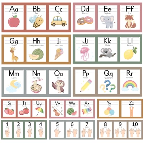 COCHIE 6"x14" Pastel Alphabet Number Line for Classroom Wall Decorations, ABC Letter Line Posters Bulletin Board Decor Set, Back to School Kindergarten Preschool Teacher Must Haves Supplies (Boho)