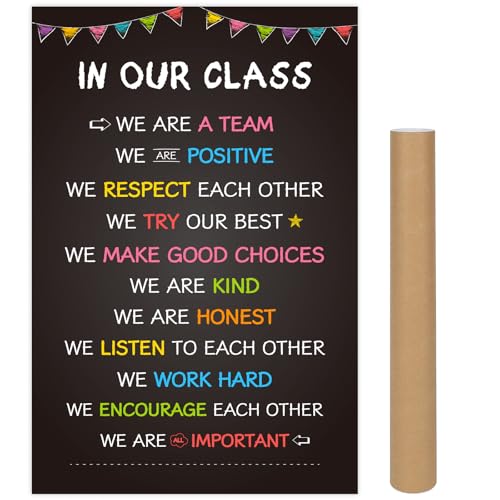 COCHIE Classroom Rules Poster for Classroom Decorations, Large 16"x24" Back to School Decor Class Rule Posters for Preschool Middle High School Kindergarten Elementary Teacher Must Haves (Black)