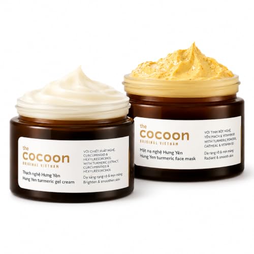 COCOONORIGINAL Vietnam Turmeric Skincare Duo - Hung Yen Turmeric Face Mask 30ml + Turmeric Gel Cream 30ml, Vegan Brightening & Hydrating Skin Care Set for Smooth, Radiant Looking Skin