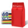 Coffee Bags with Valve(60pcs,32oz,2lb) Vented Coffee Beans Packaging Bags High Barrier Aluminumed Foil Flat Bottom Heat Sealed Side Zipper Resealable Storage Bag for Home or Business（Red ）