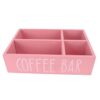 Coffee Station Organizer, 4 Compartments Wooden Countertop Organizer, Condiment Service Tray Versatile Pod Holder with Dividers, Coffee Bar Accessories for Home Office Breakroom (Pink)
