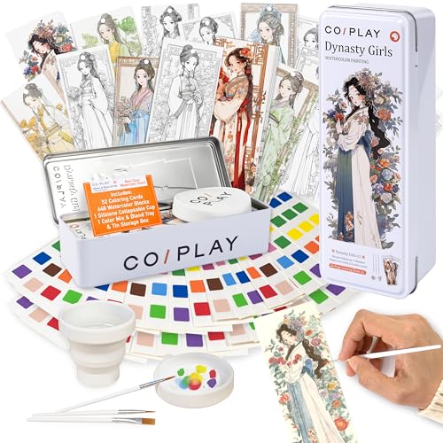 COIPLAY Watercolor Craft Kit, Paint Set, 648 Color Blocks, 52 Coloring Bookmarks, Dynasty Girls Theme, Travel Gift for Kids & Adults