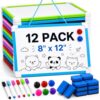 Colarr 12 Pack Hanging Magnetic Dry Erase Board 8'' x 12'' Small Double Sided White Board for Students Teachers Mini Whiteboard Bulk School Supplies Including Markers Magnetic Buttons and Blue Erasers