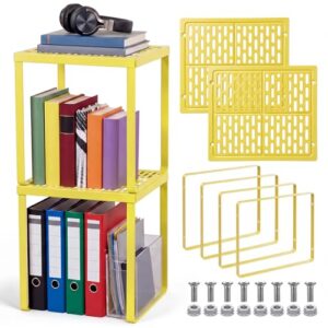 Colarr 2 Pcs Locker Organizer Shelf Stackable 2-Tier Shelves Fits Standard Size School Lockers Heavy Duty Metal Locker Shelf for School Office Gym Lockers Home Storage 11x 10 x 12 Inch(Yellow)