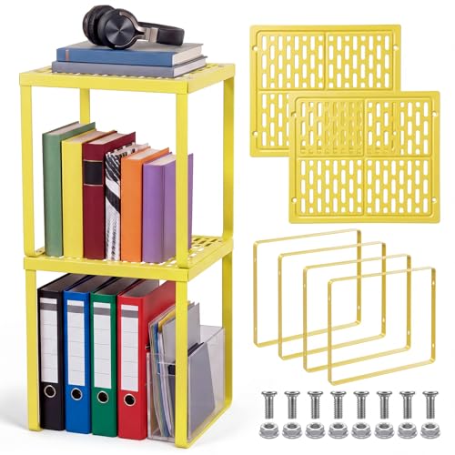 Colarr 2 Pcs Locker Organizer Shelf Stackable 2-Tier Shelves Fits Standard Size School Lockers Heavy Duty Metal Locker Shelf for School Office Gym Lockers Home Storage 11x 10 x 12 Inch(Yellow)