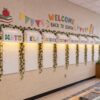 Colarr Back to School Classroom Awning Decor Kit, 8 Pack Bulletin Board Canopy with Lined Paper Posters Grapevine Leaves Garlands Alphabet Letter Stickers Warm LED Lights for Teachers Wall Decor
