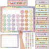 Colarr Classroom Calendar Pocket Chart Set with 12 Monthly Cards 31 Date Cards 200 Adhesive Dots Composition Notebook Bulletin Board Calendar for Classroom School Office Decor Back to School Supplies