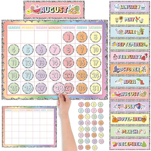 Colarr Classroom Calendar Pocket Chart Set with 12 Monthly Cards 31 Date Cards 200 Adhesive Dots Composition Notebook Bulletin Board Calendar for Classroom School Office Decor Back to School Supplies