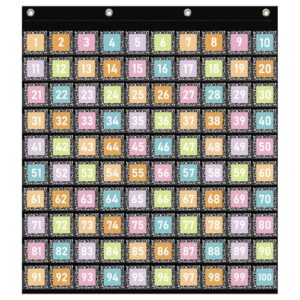 Colarr Hundred Pocket Chart with 100 Pockets and 100 Pieces Composition Double-Sided Number Cards for Classroom Decor Composition Notebook Back to School Classroom Supplies for Office Home Decor