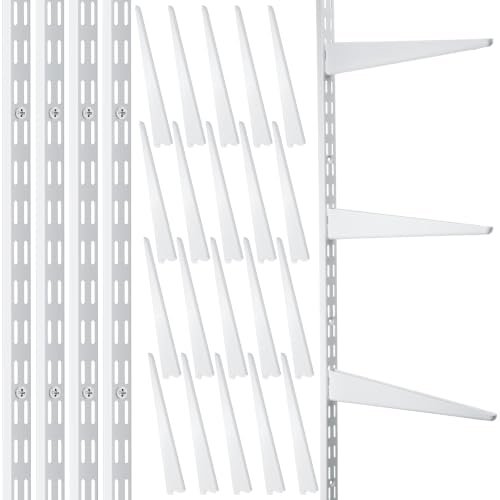 Colingmill 24 Pcs Dual Track Upright Wall Shelving System with Shelf Bracket 47. 5 Inch Heavy Duty Adjustable Storage Rack Metal Support System for Kitchen Closet Home Indoor (White)