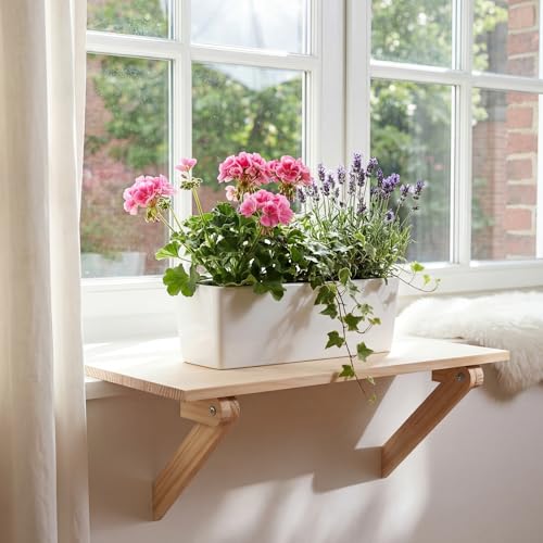 Colingmill Window Boxes Sill Plant Shelf 23.6 x 11 Inch Adjustable Window Boxes Sill Extender for Indoor Plants Shelf Cat Perch Easy Installation Without Damage for Micro Greens Seed Starter Planters