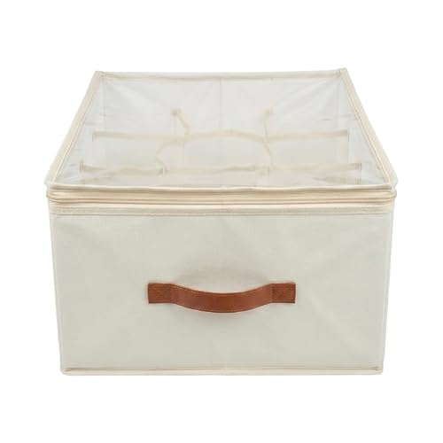 Collapsible Fabric Shoe Storage Box with Clear Zipper Lid, Divided Compartment Shoe Organizer Bin with Reinforced Handles, Stackable Dust-Proof Closet Storage Container for Shoes Clothes Sundries