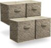 Collapsible Fabric Storage Cubes 4 Pack, Faux Woven Design