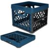 Collapsible Milk Crate 6.6 Gal - Folding Storage Bin Heavy Duty 50lbs, Stackable Cube Organizer for Car Trunk Grocery Dorm Garage, Space Saving Navy Blue Container with