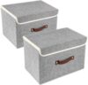 Collapsible Storage Bins with Lids 2-Pack, Linen Fabric, Gray