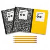 College Ruled Composition Notebook Set with Pencils, 3 Pack 80 Sheet Notebooks, 2 Black Marble and 1 Yellow, 4 Wood Pencils, Back to School Supplies Bundle