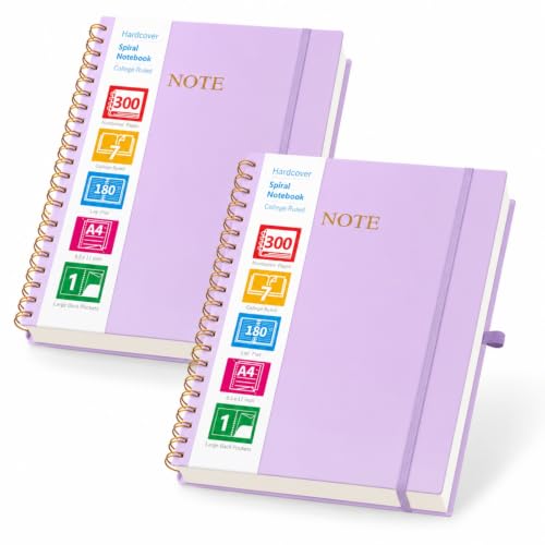 College Ruled Notebook, Spiral Notebook 8.5" x 11", 300 Numbered Pages Notebook Journal for Women Men, Large Notebook for School Office Supplies, Notebooks for Work, Thick Paper, Sticky Tabs, Purple
