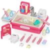 Color Changing Teeth Brushing Dentist Play Set, Kids Play Sink with Running Water, Electric Faucet,Wash Basin,Montessori Toys Simulated Teeth Cleaning, Pretend Play Toys for Boys Girls Toddlers (Pink)