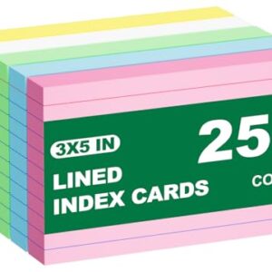 Colored Index Cards 3x5 Inch, 250 Count Ruled Flash Cards for Studying, 50 Pack Of 5, Multilcolor Notecards Lined Flash Cards Bulk, Neon Flashcards Note Cards, 3x5 Index Cards for School, Home, Office