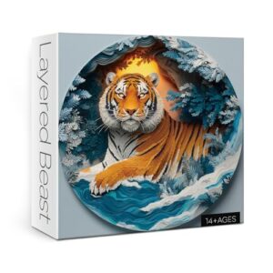 Colorful 3D Paper Cut Puzzles for Adults 1000 Pieces Art, Beautiful Plant Tiger Forest Sunset Jigsaw Puzzles, Challenging Unique Shaped Fantasy Puzzle