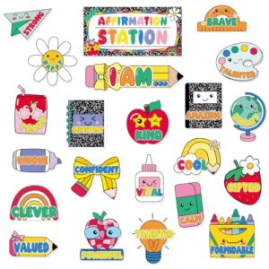 Colorful Affirmation Station Bulletin Board Set Motivational Posters Classroom Mirror Growth Mindset Decor I Am Positive Affirmation Composition Notebook Accent Cutouts for School Home Teacher Supply