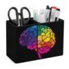 Colorful Brain Fragments Art Desk Organizer PU Leather Caddy Holder
