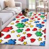 Colorful Cartoon Jigsaw Area Rug 3x5 FT, Non Slip Entryway Bedside Carpet, Red Green Yellow Heart Stars Washable Soft Floor Carpet Indoor Mat Non-Shedding Throw Rug for Dorm Kitchen Home Office