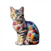 Colorful Cat Wooden Puzzles for Adults, Medium Difficulty Irregular Cat-Shape Jigsaw Puzzles, Stress Relief, Creative Gifts for Family and Friends (L 10.3 * 7.7 inch)