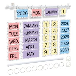 Colorful Flip Calendar for Classroom Flip Classroom Calendar Set with Holder Classroom Decoration with 55 Date Cards Adjustable Calendars Holder for Teachers Home Office Classroom Decor Supplies