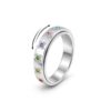 Colorful Flower CZ Spinner Fidget Ring for Women (Flower CZ Silver, 9)
