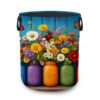 Colorful Mason Jars Portable Laundry Hamper,Wildflower Butterfly Collapsible Clothes Basket with Handles,Waterproof Oxford Cloth Organizer for Dorm Bedroom Bathroom Nursery,16 x 20 Inch
